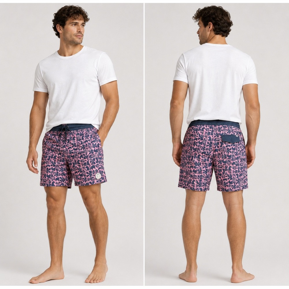 ONeill Board Shorts Mens 33 Pink Charcoal Geometric Stretch Surf Swim